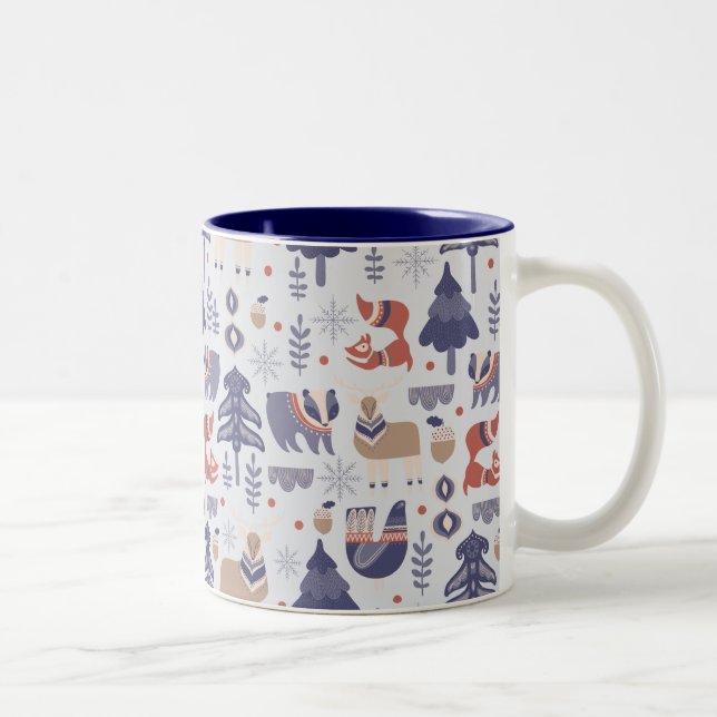 Taza Bicolor Estampado de animales escandinavo lindo (Derecha)