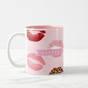Taza Bicolor Estampado de labios personalizado con estampado de