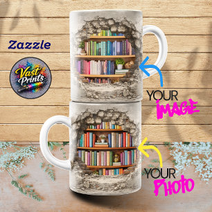 Taza Bicolor Estante de Libros con Collage de Fotos Personaliza