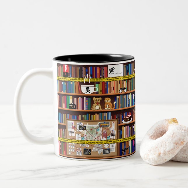 Taza Bicolor Estante de libros Cosy Mysteris (Con donut)