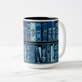 Taza Bicolor Estantes de libros azules libros antiguos
