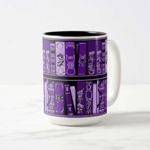 Taza Bicolor Estantes de libros morados libros antiguos