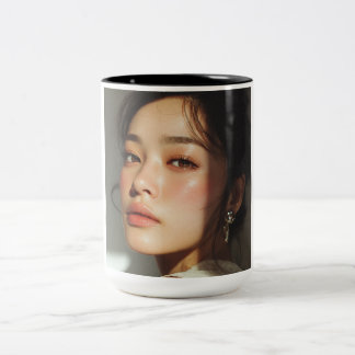 Taza Bicolor Estética de retrato de belleza de la hora dorada c