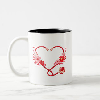 Taza Bicolor Estetoscopio de enfermera floral