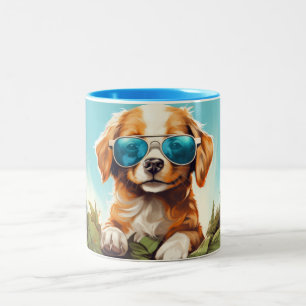 Taza Bicolor Estilo de arte de perro de flor vibrante Para aman