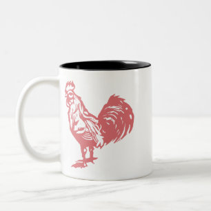 Taza Bicolor Estilo de Imprenta Gallo Rojo
