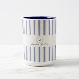 Taza Bicolor Estilo francés azul a rayas