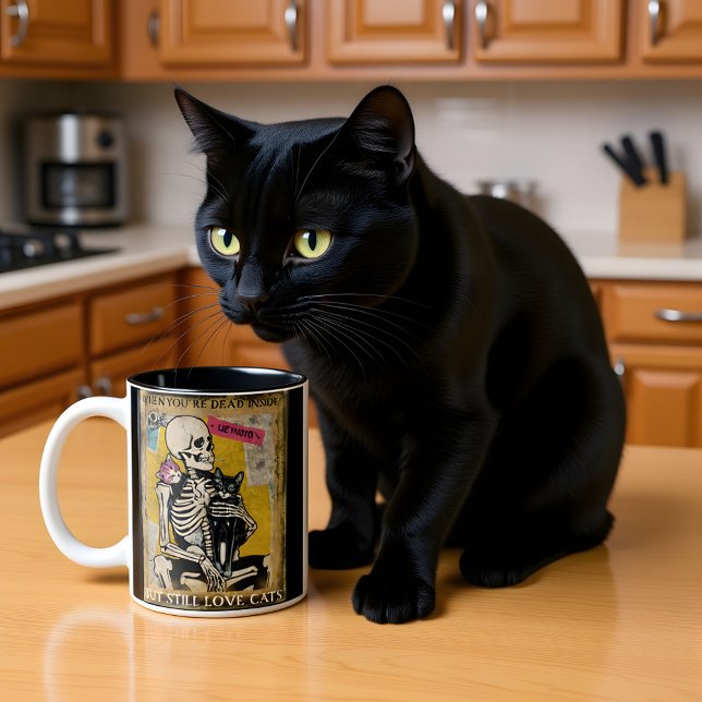 Taza Bicolor Estilo Poster del gato del esqueleto (Subido por el creador)