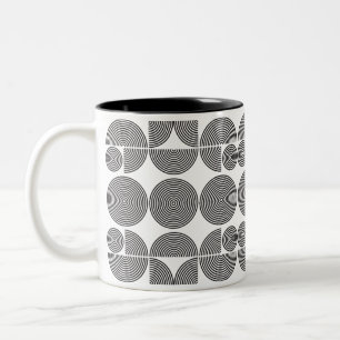 Taza Bicolor estilo retro boho patrón geométrico negro moderno