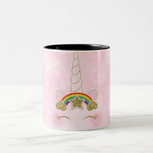 Taza Bicolor Estrella del Arcoiris Oro del Corazón Rosa Unicorn