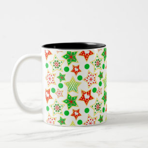 Taza Bicolor Estrellas festivas: patrón verde y rojo