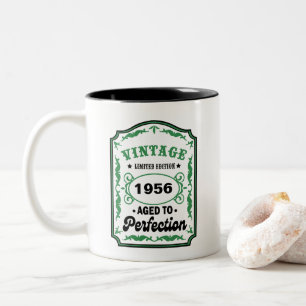 Taza Bicolor Etiqueta de cumpleaños vintage año personalizado
