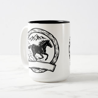 Taza Bicolor Etiqueta de Insignia de Caballo Salvaje