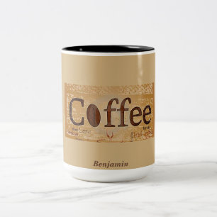 Taza Bicolor Etiqueta Rustic Old Brown Coffee Beans