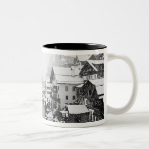 Taza Bicolor Europa, Austria, Hallstat. Vista del pueblo en la 
