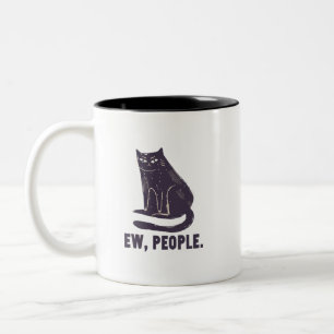 Taza Bicolor Ew, People Funny Humor Introvert Meowy Black Cat
