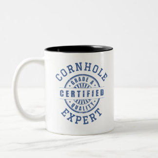Taza Bicolor Experto certificado en Cornhole, mejor jugador