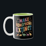 Taza Bicolor Extinge la homofobia el orgullo de los dinosaurios<br><div class="desc">Extinge la homofobia el orgullo de los dinosaurios LGBTQ</div>