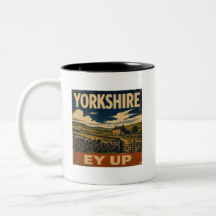 Taza Bicolor Ey Up Yorkshire Póster de Viaje Retro