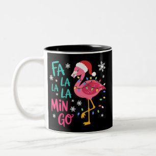 Taza Bicolor Fa La La La Mingo Navidad Flamingo Rosa Amante