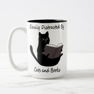 Taza Bicolor Fácilmente Distraído Por Gatos Y Libros, Un Rega