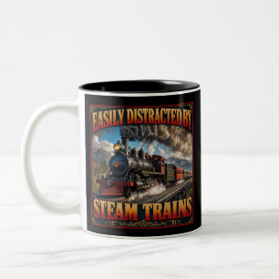 Taza Bicolor Fácilmente Distraído Por Locomotoras De Vapor