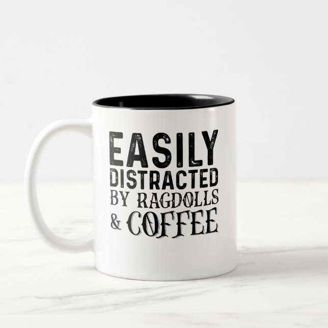 Taza Bicolor Fácilmente Distraído Por Ragdols Y Café (Izquierda)