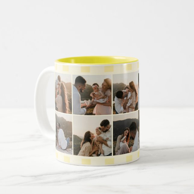 Taza Bicolor Familia 10 Foto Rayas Amarillas (Anverso izquierdo)