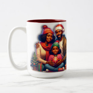 Taza Bicolor Familia afroamericana Feliz Navidad