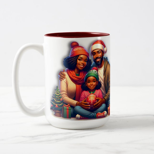 Taza Bicolor Familia afroamericana Feliz Navidad (Izquierda)