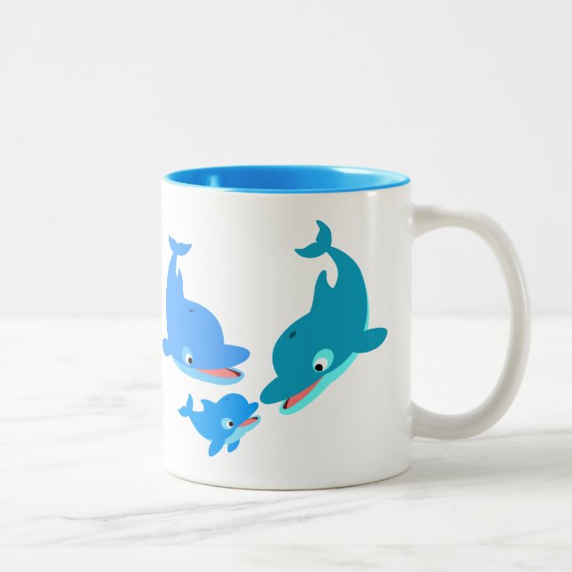Taza Bicolor Familia Cute Personalizado Dolphin (Derecha)