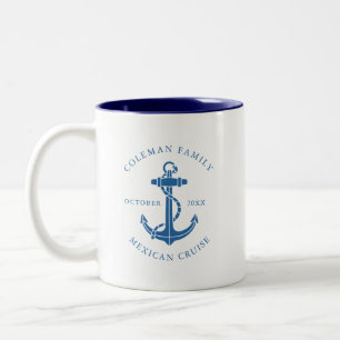 Taza Bicolor Familia de ancla de barco náutico personalizada