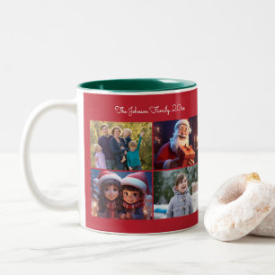 Taza Bicolor Familia de fotos de Navidades rojos