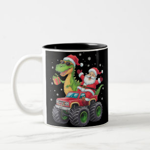 Taza Bicolor Familia de Navidad Combinando Santa Camión Dinosau