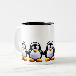 Taza Bicolor Familia de pingüinos tomados de la mano