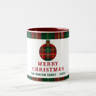 Taza Bicolor Familia de Tartán Rojo Verde de Navidad Vintage