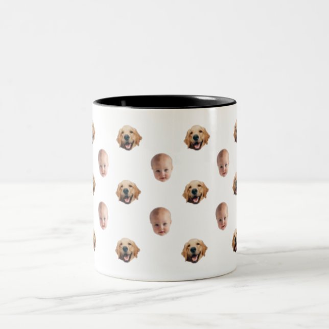 Taza Bicolor Familia personalizada Cara de 2 fotos Mug (Centro)