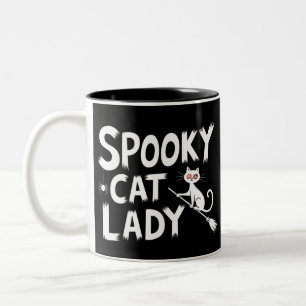 Taza Bicolor Famoso gato, mamá espantada, gato, dama de Hallowe