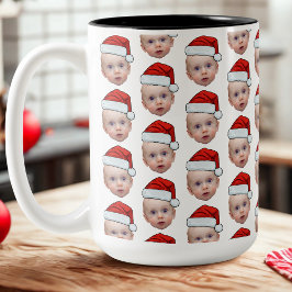 Taza Bicolor Famoso Personalizado Face Photo Santa Head Navidad
