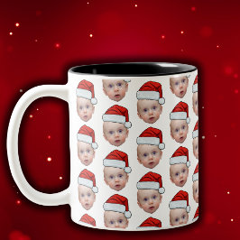 Taza Bicolor Famoso Personalizado Face Photo Santa Head Navidad