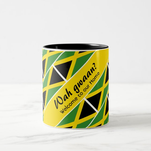 Taza Bicolor Famoso Personalizado WAH GWAAN Bandera de Jamaica (Centro)