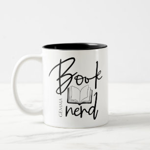 Taza Bicolor Fanático de los Libros Nombre Divertido en Escritu