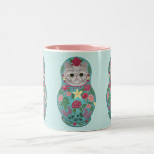Taza Bicolor Fancy Floral Meowtreshka Mug