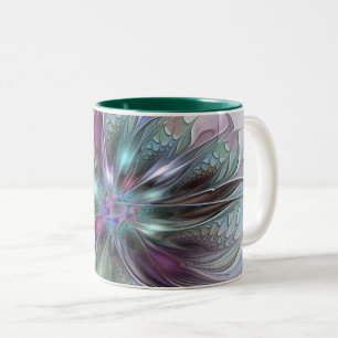Taza Bicolor Fantasía colorida Resumen Flor Fractal Moderna