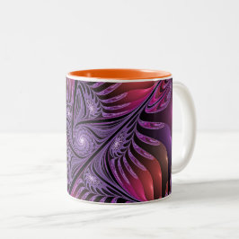 Taza Bicolor Fantasía colorida Resumen Trippy Purple Fractal