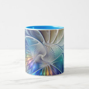 Taza Bicolor Fantasía floral, flor fractal abstracta colorida