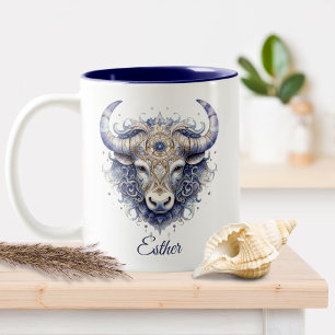 Taza Bicolor Fantasía Símbolo de toro zodiaco tauro celeste