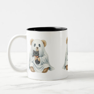 Taza Bicolor Fantasma con gatitos, osito de Teddy, Halloween, a