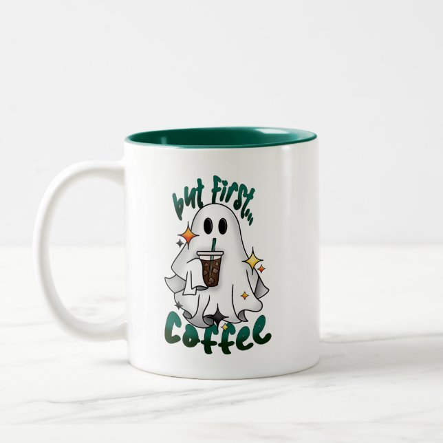 Taza Bicolor Fantasma De Café - "Pero Primero... Café" (Izquierda)