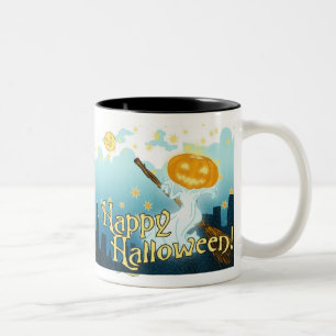 Taza Bicolor Fantasma de calabaza de Halloween